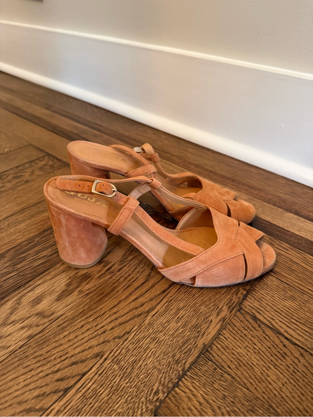 GUJA Milano Peach/Orange Suede Block Heel Sandals - Women